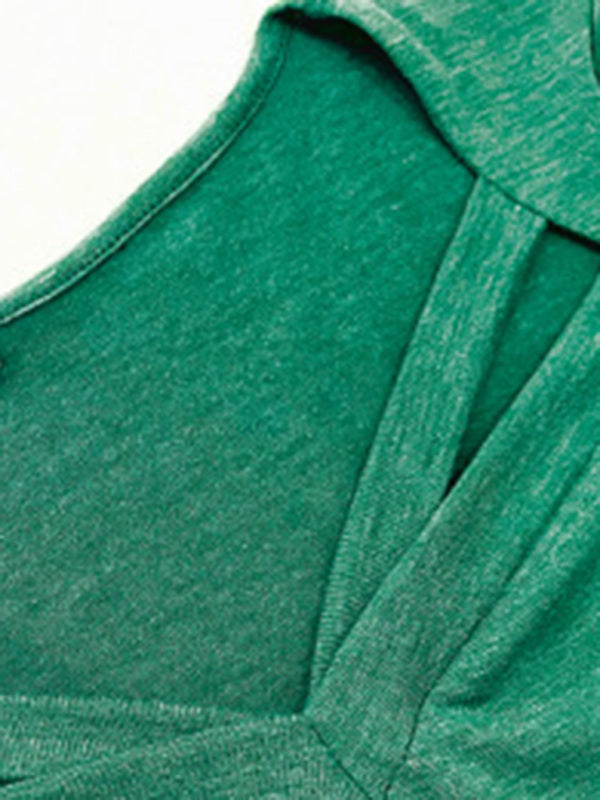 Tops- Speckle Tee with Short Sleeves - V-Neck T-shirt Top- - Pekosa Women Clothing