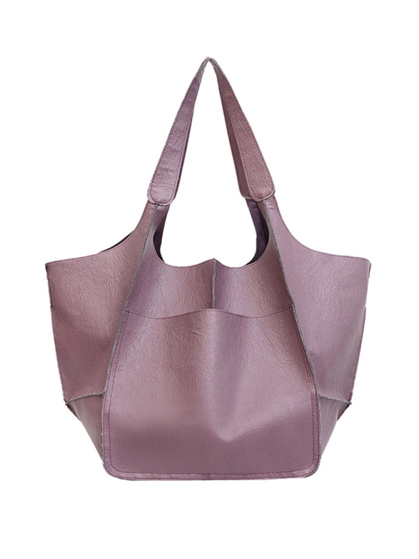 Tote Bags- Faux Leather Tote Shoulder Large Handbag- Purple- Pekosa Women Clothing