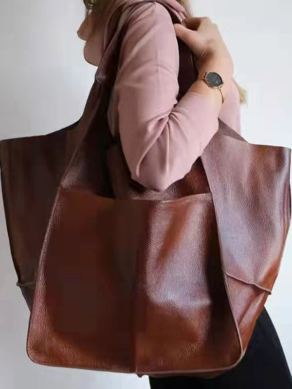 Tote Bags- Faux Leather Tote Shoulder Large Handbag- - Pekosa Women Clothing