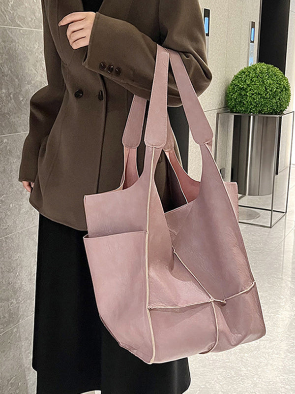 Tote Bags- Faux Leather Tote Shoulder Large Handbag- - Pekosa Women Clothing