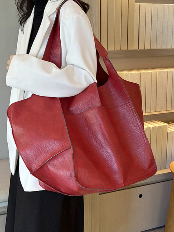Tote Bags- Faux Leather Tote Shoulder Large Handbag- - Pekosa Women Clothing