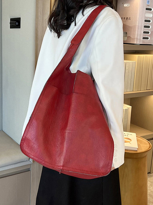 Tote Bags- Faux Leather Tote Shoulder Large Handbag- - Pekosa Women Clothing