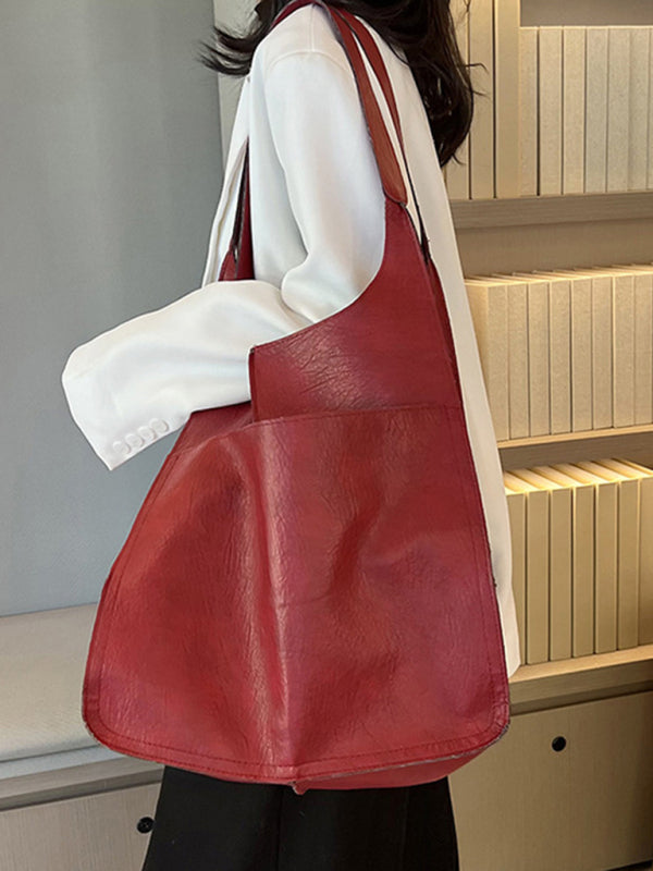 Tote Bags- Faux Leather Tote Shoulder Large Handbag- - Pekosa Women Clothing