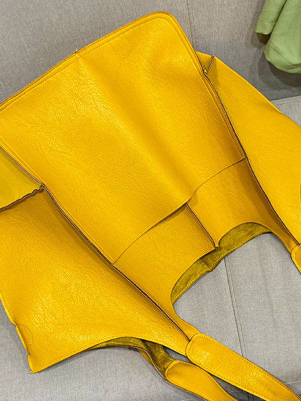 Tote Bags- Faux Leather Tote Shoulder Large Handbag- - Pekosa Women Clothing