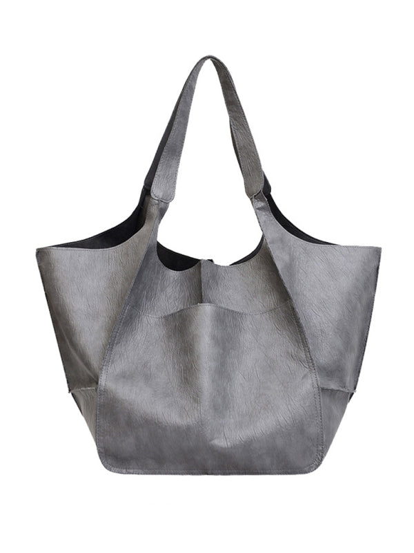 Tote Bags- Faux Leather Tote Shoulder Large Handbag- Grey- Pekosa Women Clothing
