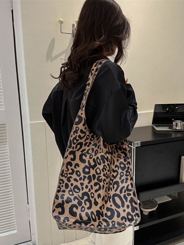 Tote Bags- Faux Leather Tote Shoulder Large Handbag- Leopard- Pekosa Women Clothing