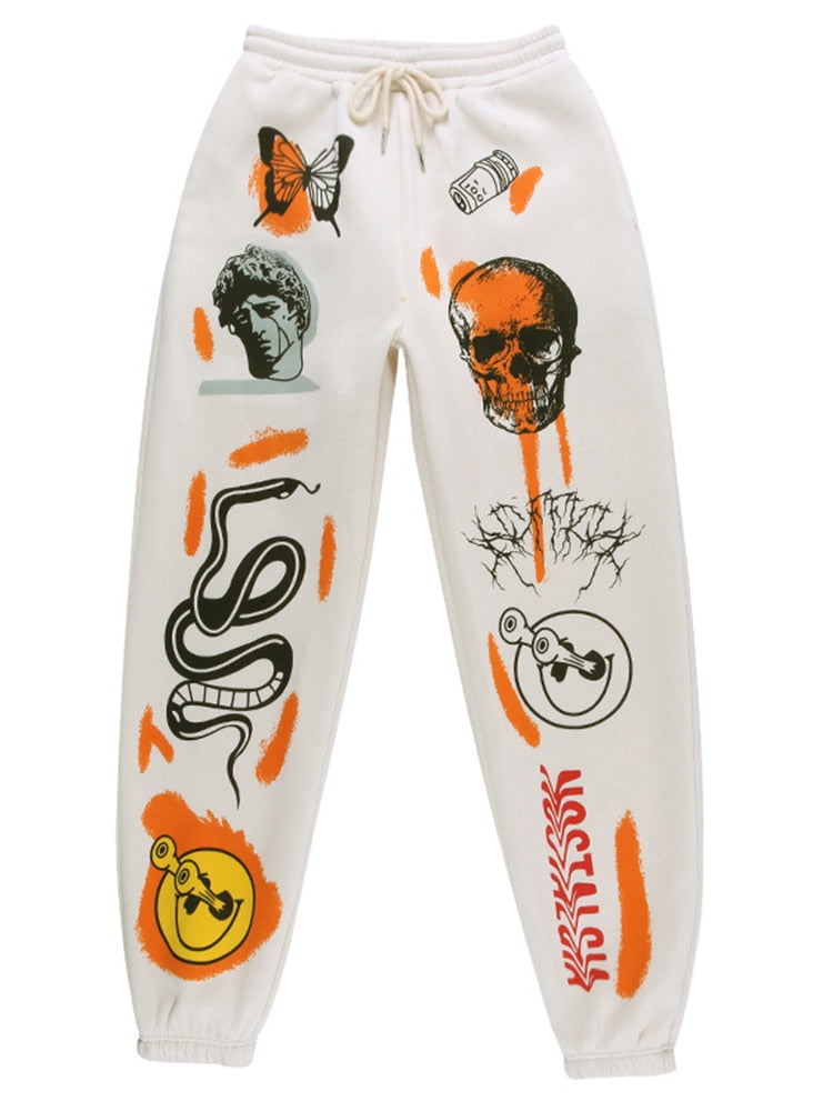 Trousers- Halloween Adjustable High Waist Fleece Trousers - Spooky Print Pants- - Pekosa Women Clothing