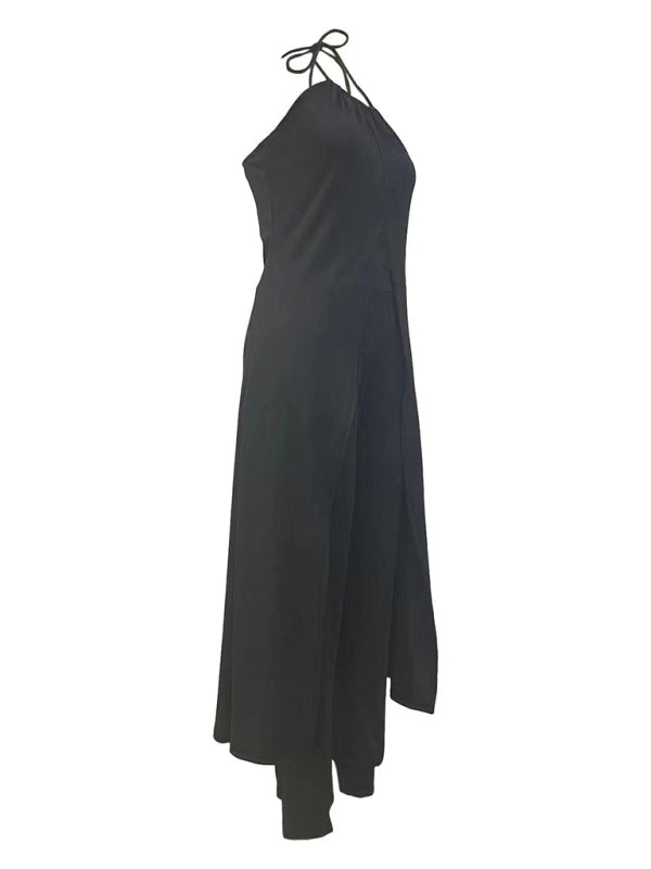 Trousers Set- Women’s 2-Piece Set - Halterneck Long Cami Top + High Rise Trousers- - Pekosa Women Clothing