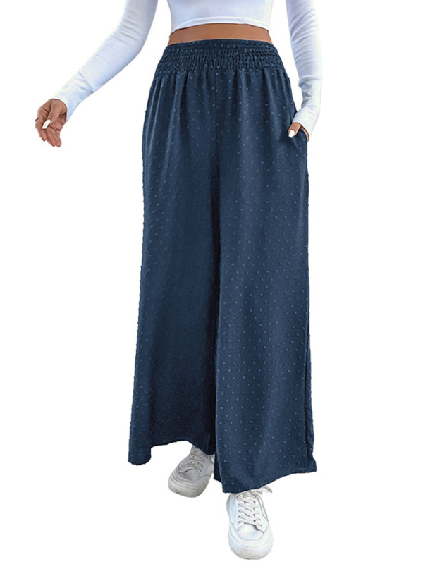 Trousers- Swiss Dot Wide-leg Trousers - High Rise Pants- - Pekosa Women Clothing