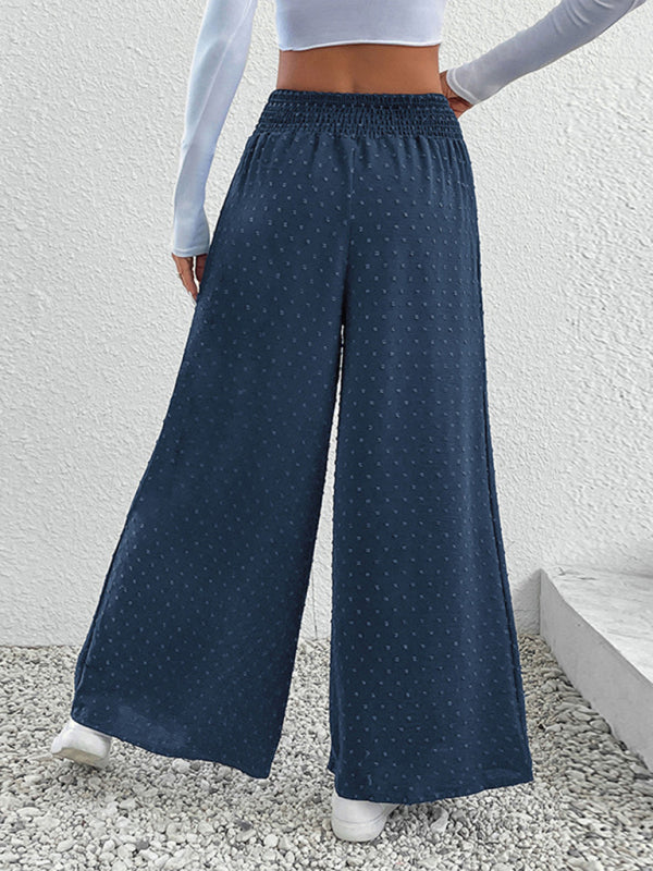 Trousers- Swiss Dot Wide-leg Trousers - High Rise Pants- - Pekosa Women Clothing