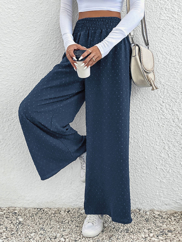 Trousers- Swiss Dot Wide-leg Trousers - High Rise Pants- - Pekosa Women Clothing