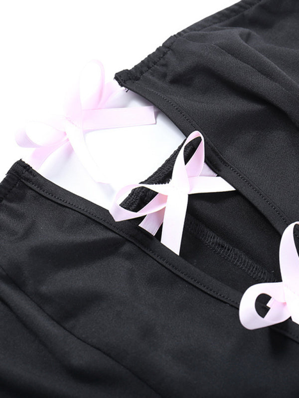 Tube Dresses- Strapless Mini Dress with Lace-up Bow Detail- - Pekosa Women Clothing