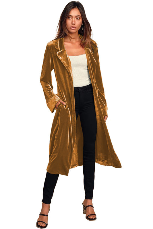 Velvet Coats- Luxe Velvet Velour Coat for Exclusive Events- Yellow- Pekosa Women Clothing