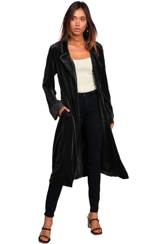 Velvet Coats- Luxe Velvet Velour Coat for Exclusive Events- Black- Pekosa Women Clothing