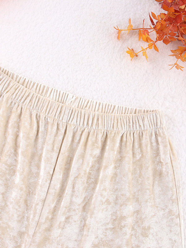 Velvet Outfits- Velvet Blazer Jacket & Elastic Waist Pants - 2-Piece Cozy Lounge- - Pekosa Women Clothing