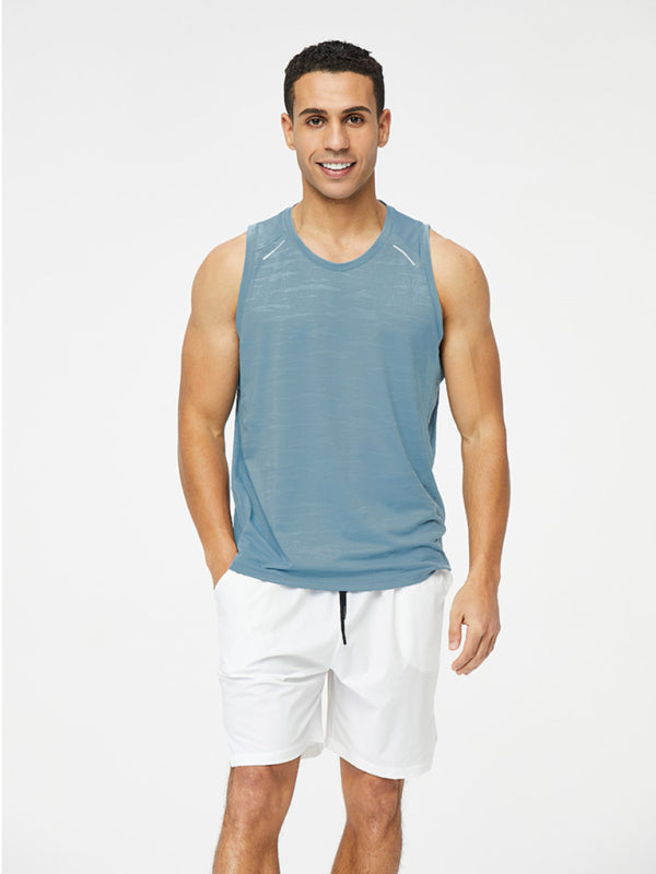 Vests- Men's Quick-Drying Sleeveless Vest Activewear Top- Blue- Pekosa Women Clothing