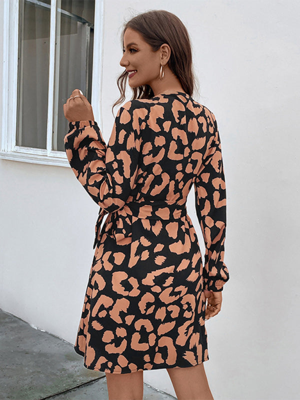 Wrap Dresses- Abstract Print Long Sleeve Wrap Dress- - Pekosa Women Clothing