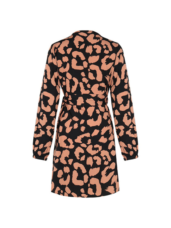Wrap Dresses- Abstract Print Long Sleeve Wrap Dress- - Pekosa Women Clothing