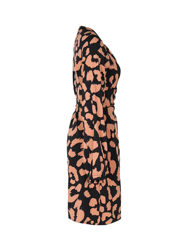 Wrap Dresses- Abstract Print Long Sleeve Wrap Dress- - Pekosa Women Clothing