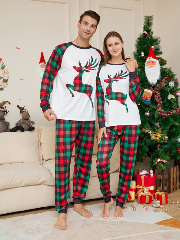 Xmas Pajamas- Cotton Plaid Reindeer Pajamas for the Whole Family on Thanksgiving- - Pekosa Women Clothing