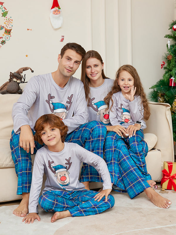 Xmas Pajamas- Cotton Reindeer Elk Plaid Pajamas for the Whole Family on Thanksgiving- - Pekosa Women Clothing