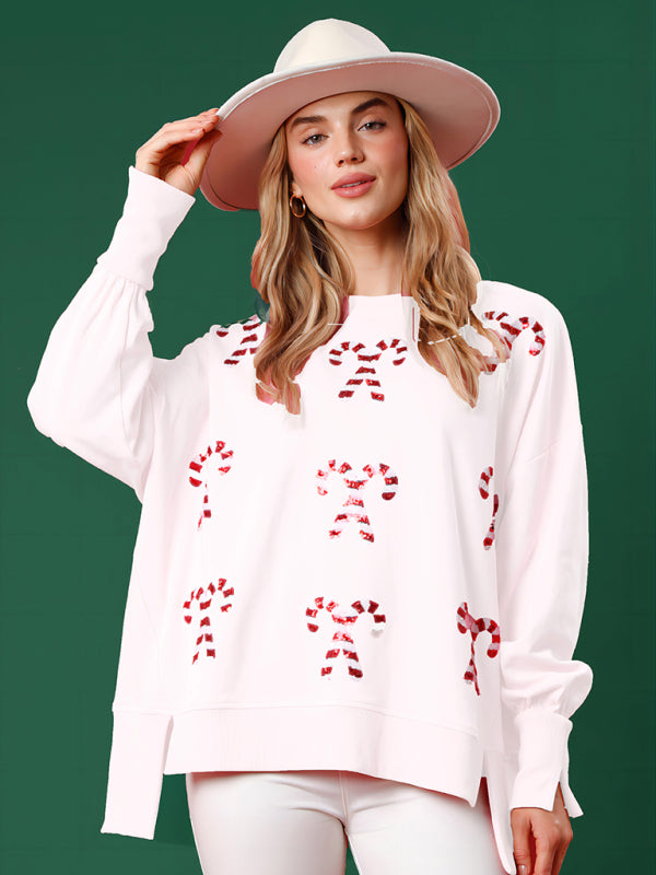 Xmas Sweatshirts- Thanksgiving and Christmas-Ready Pullover - Oversized Sweatshirt- White- Pekosa Women Clothing