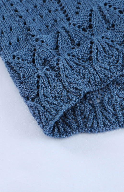 Crochet Sweaters- Cotton Blend Wool Knit Crew Neck Bishop Sleeve Sweater- - Pekosa Women Clothing