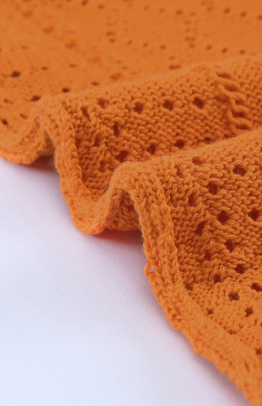 Crochet Sweaters- Cotton Blend Wool Knit Crew Neck Bishop Sleeve Sweater- - Pekosa Women Clothing