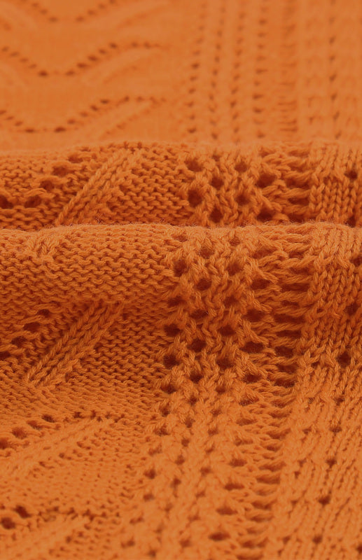 Crochet Sweaters- Cotton Blend Wool Knit Crew Neck Bishop Sleeve Sweater- - Pekosa Women Clothing