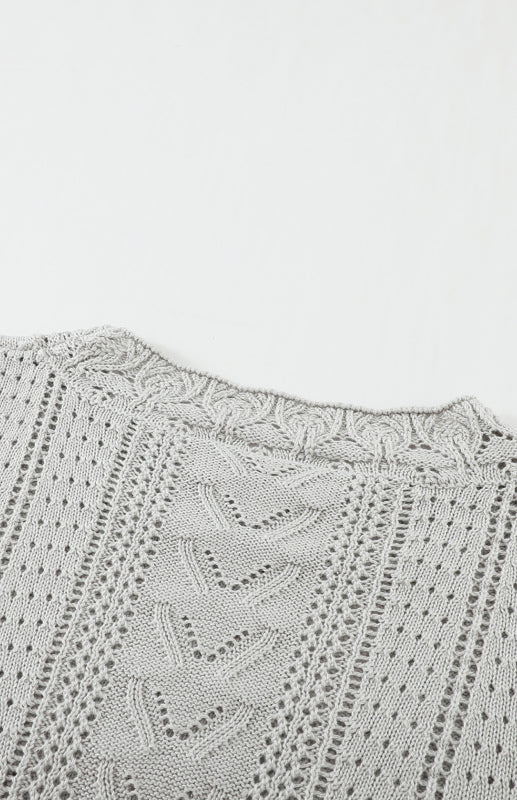 Sweaters- Bishop Sleeve Crew Neck Sweater in Cotton Wool Knit Blend- - Pekosa Women Clothing