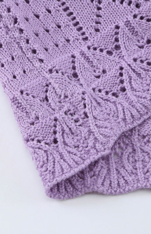 Crochet Sweaters- Cotton Blend Wool Knit Crew Neck Bishop Sleeve Sweater- - Pekosa Women Clothing