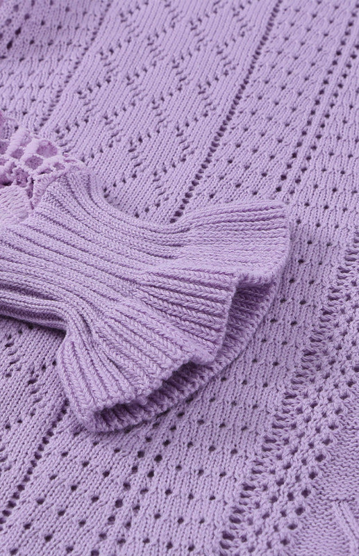 Sweaters- Bishop Sleeve Crew Neck Sweater in Cotton Wool Knit Blend- - Pekosa Women Clothing