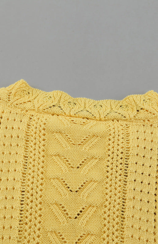 Crochet Sweaters- Cotton Blend Wool Knit Crew Neck Bishop Sleeve Sweater- - Pekosa Women Clothing