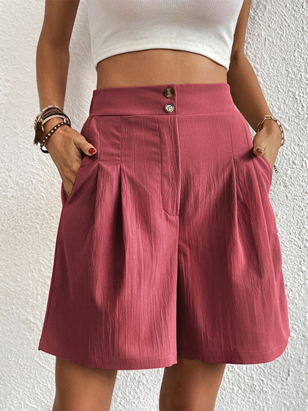 Pleated Shorts- Women's Loose Fit Pleated Shorts with Pockets- - Pekosa Women Fashion