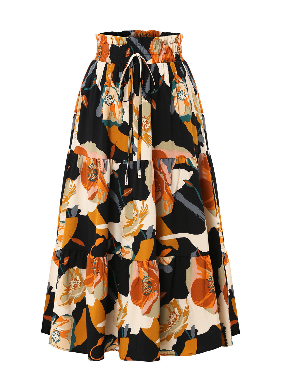 Skirts - Women's Pleated Floral Print Elastic Waist Skirt