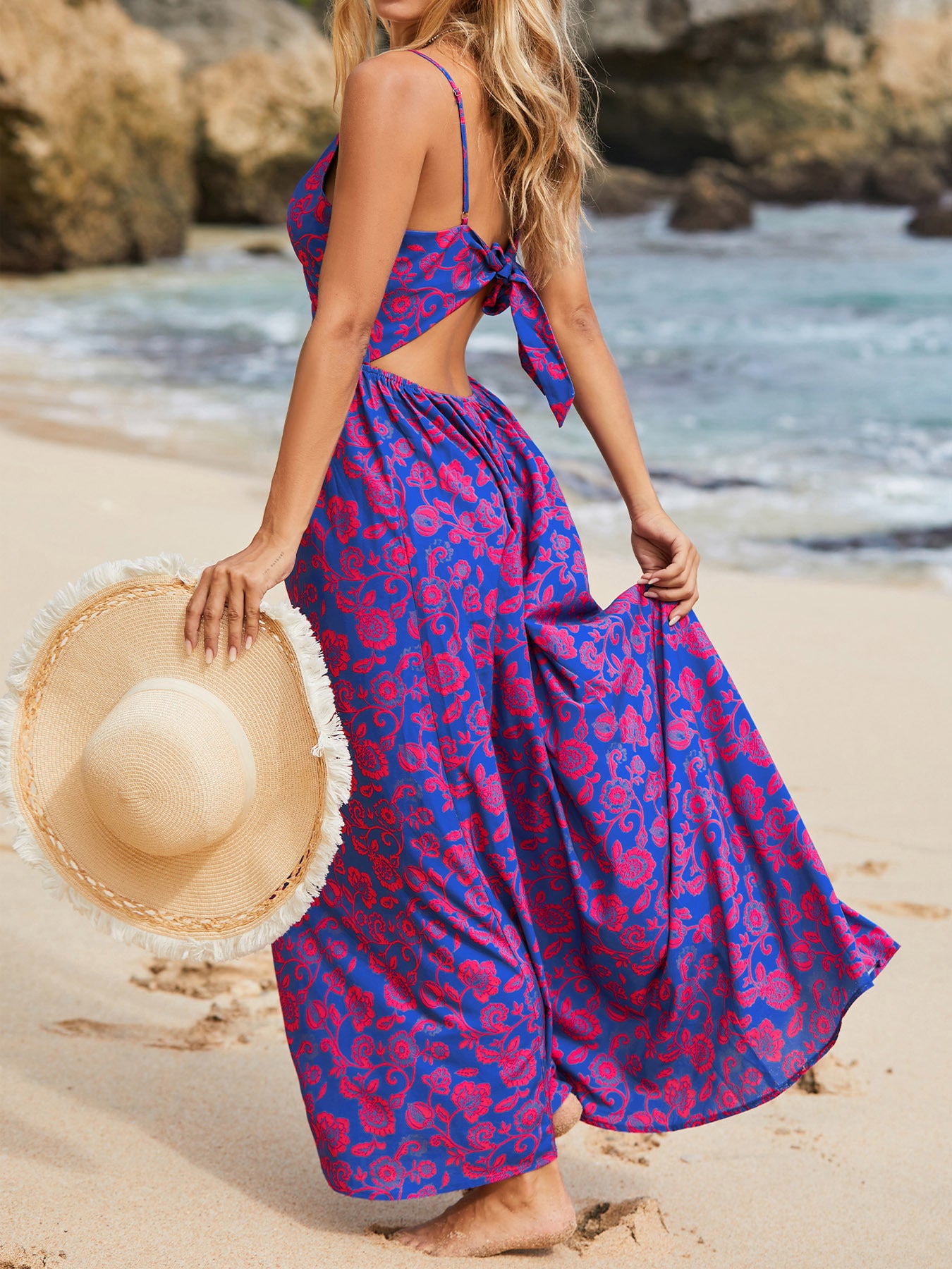 A-Line Dresses - Knotted V-neck Long Dress Women