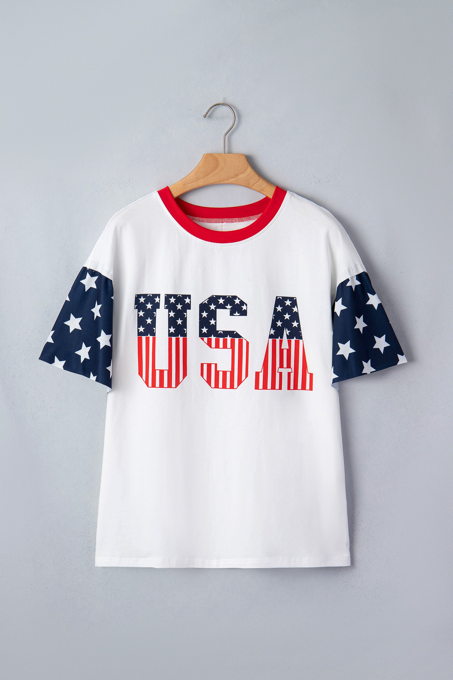Tops & Tees - Jet Stream Flag Print USA Graphic Patchwork Casual Tee
