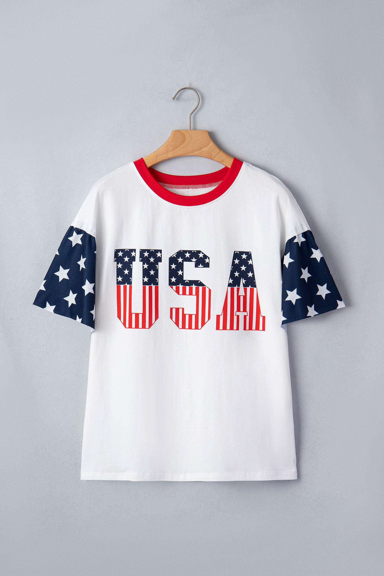 Tops & Tees - Jet Stream Flag Print USA Graphic Patchwork Casual Tee