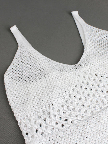 Knit Dresses - Knitted Long Hollow Sling Slit Dress