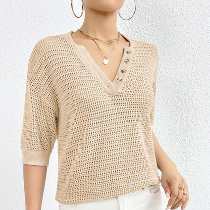 Knit Tops - V-neck Hollow Knitwear Women's Clothing