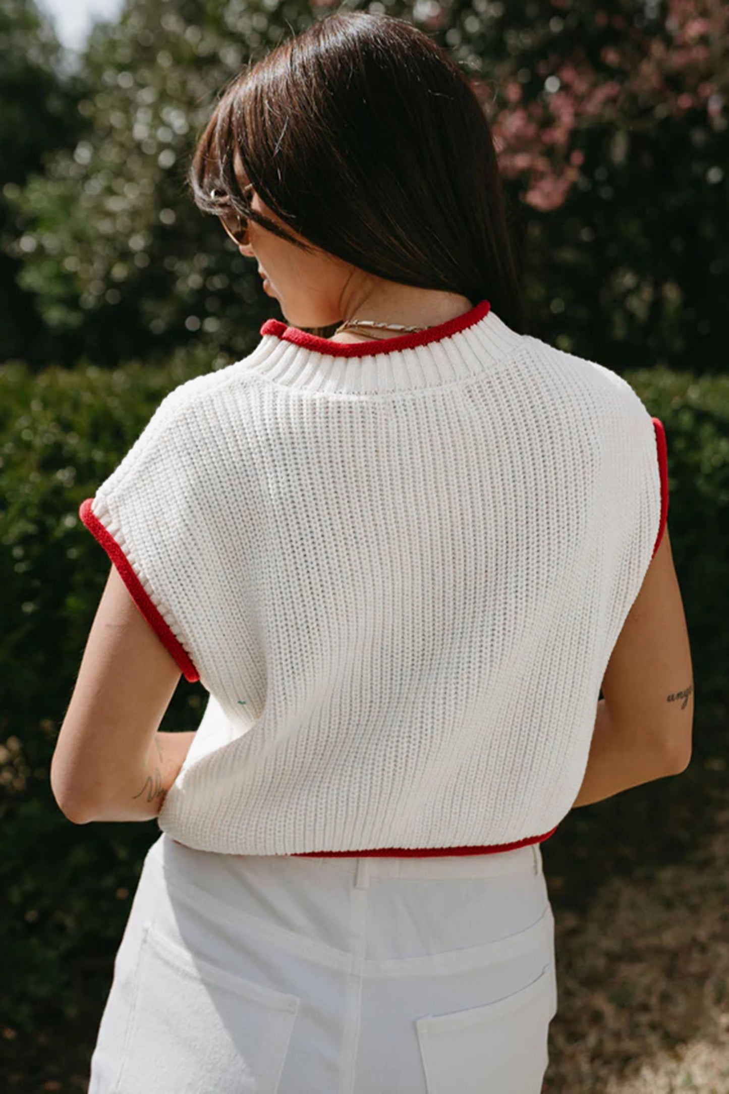 Short Sleeve Sweaters - White Flag Print Cropped Short Sleeve Sweater