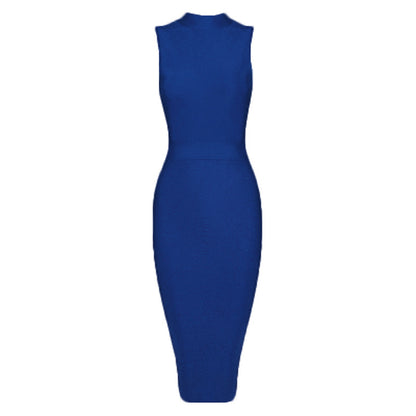 Bodycon Dresses - Women's Turtleneck Sleeveless Slim Stretch Dress