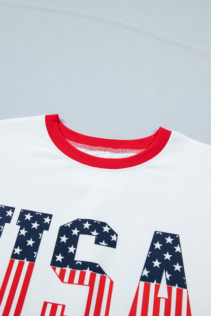 Tops & Tees - Jet Stream Flag Print USA Graphic Patchwork Casual Tee