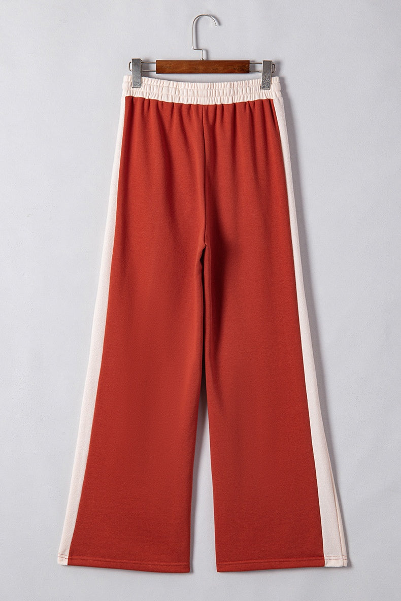 Women's High Waist Wide Leg Pants European And American Simple Loose Color Matching Drawstring