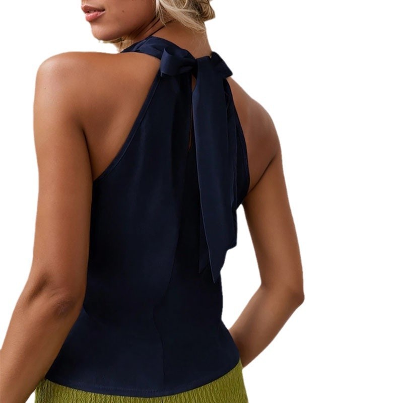 Tops - Solid Color Swing Collar Sleeveless Vest