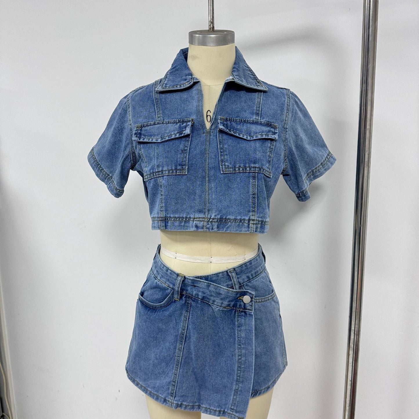 Skirt Set - Summer V-neck Short-sleeved Top Summer Women's Hot Girl High Waist Irregular