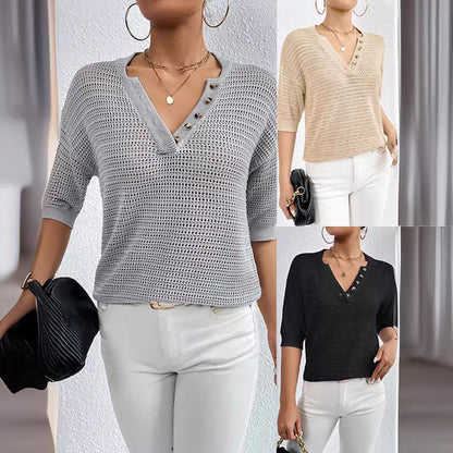 Knit Tops - V-neck Hollow Knitwear Women's Clothing