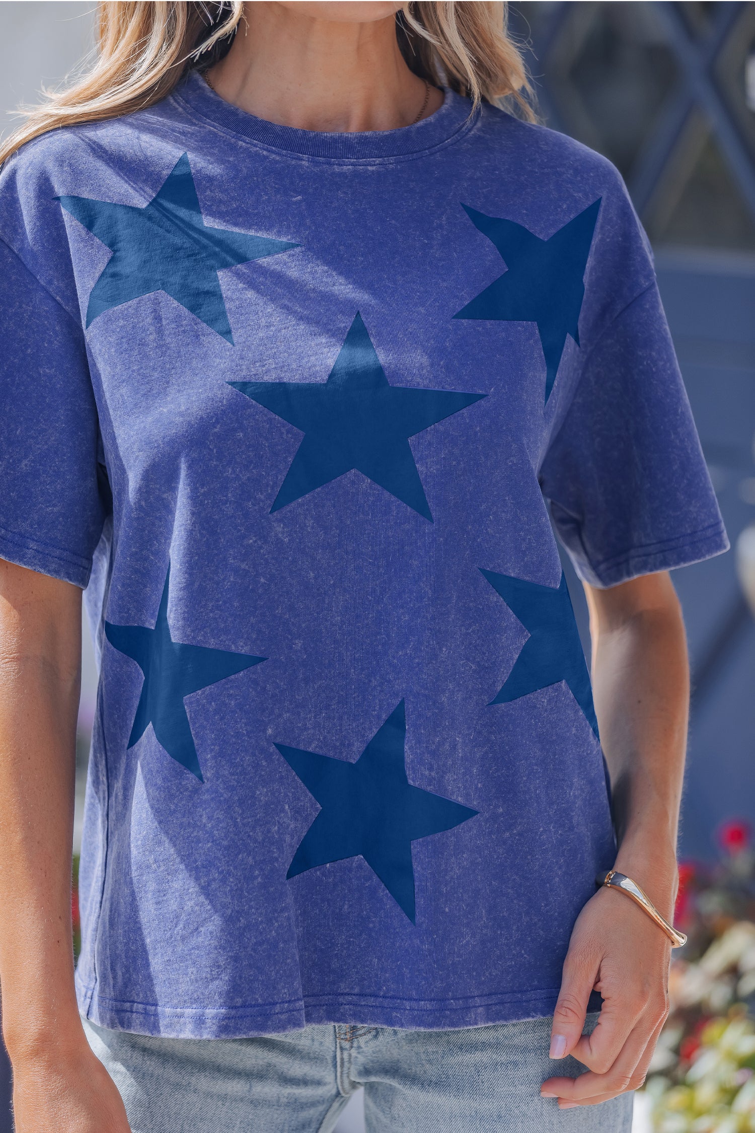 Tops & Tees - Red Independence Day Star Printed Mineral Wash T Shirt
