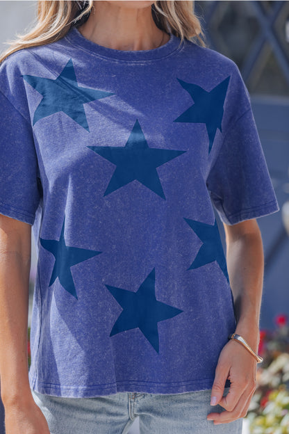 Tops & Tees - Red Independence Day Star Printed Mineral Wash T Shirt