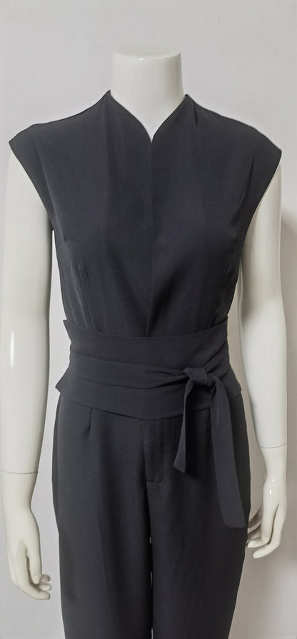 Wrap Belt Tie Jumpsuit | Stand Collar Wide-Leg Playsuit